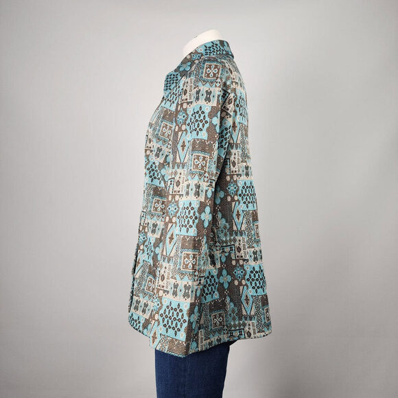 Vintage Leo Danal Blue & Brown Floral Button Up Jacket Size L - Picture 5 of 9